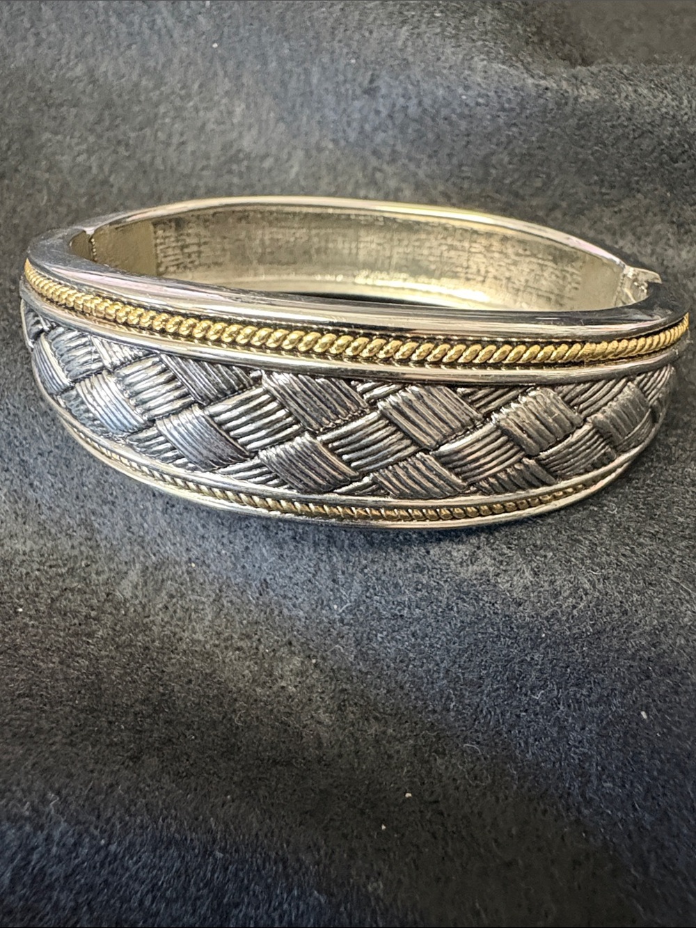 Two-Tone Braided Bangle Bracelet - Silver & Gold